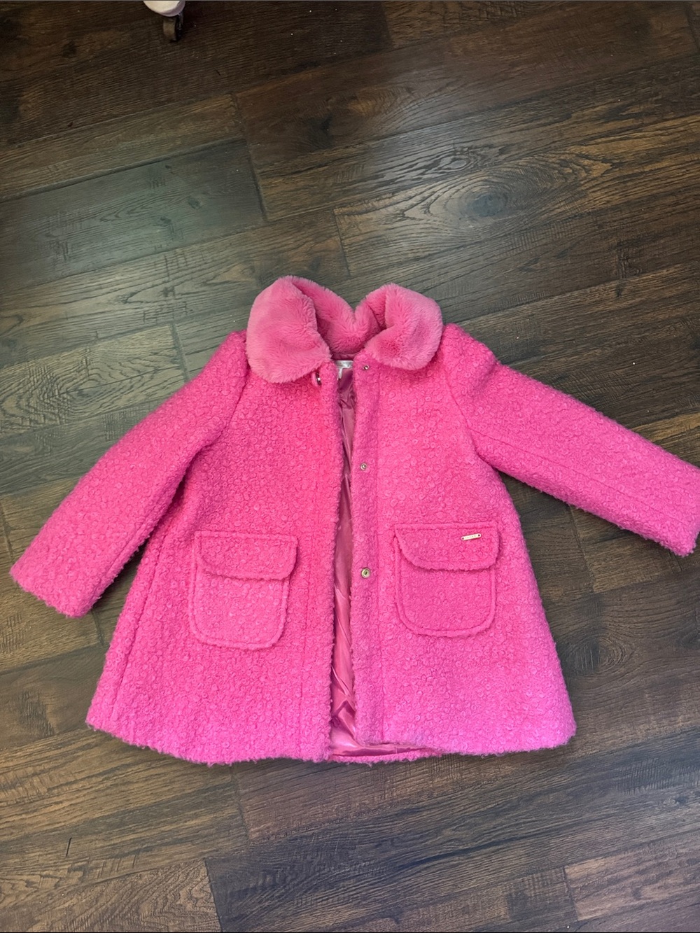 Tahari Girls' Bright Pink Fuzzy Pea Coat